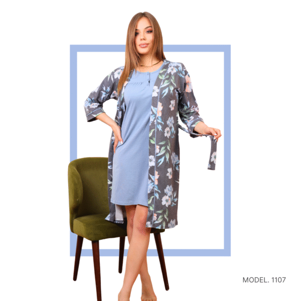 Women’s home wear Set RS 1107 half long cotton night shirt with semi wraped jacket