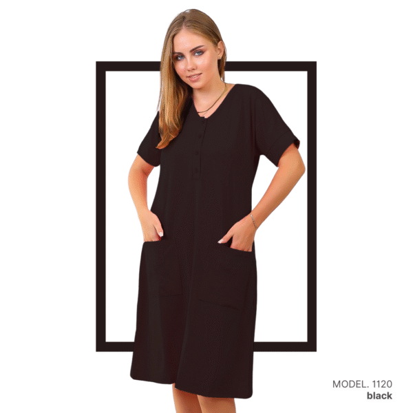 Women’s home wear R 1120 half long cotton night shirt black