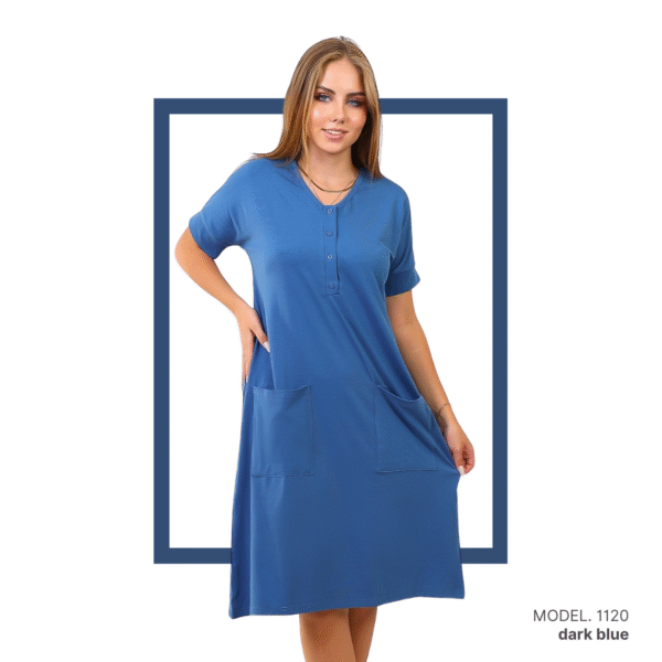 Women’s home wear R 1120 half long cotton night shirt dark blue