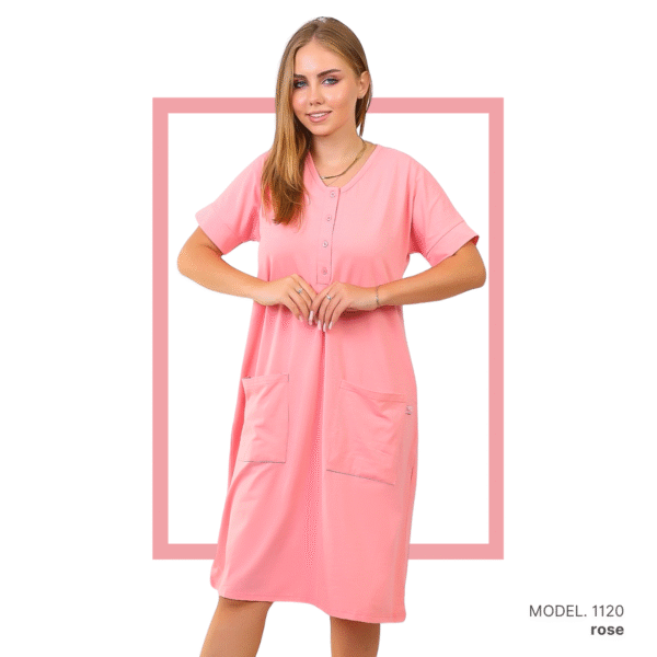 Women’s home wear R 1120 half long cotton night shirt rose