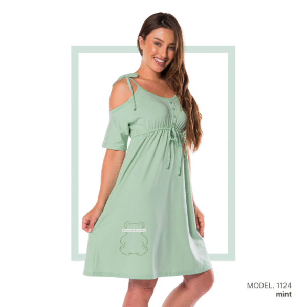 Women’s home wear R1124 half long cotton night shirt-MINT