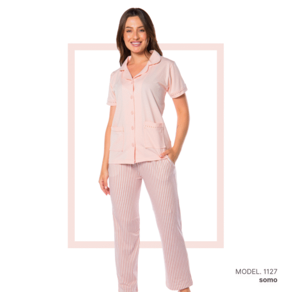 Women’s home wear Set PL 1127 soft pants and a short-sleeve shirt-PEACH PINK