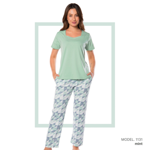 Women’s home wear Set PL 1131 soft pants and a short-sleeve shirt-MINT