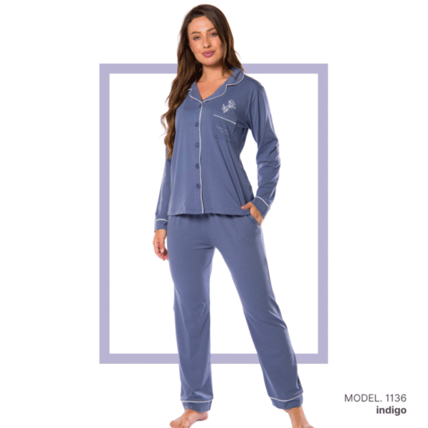 Women’s home wear Set PL 1136 soft pants and a short-sleeve shirt-INDIGO