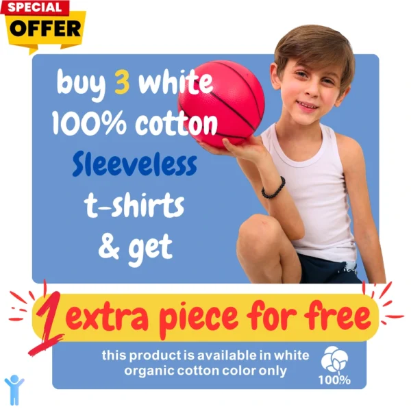 Boys White Sleeveless Shirt Buy 3 Get 1 Free