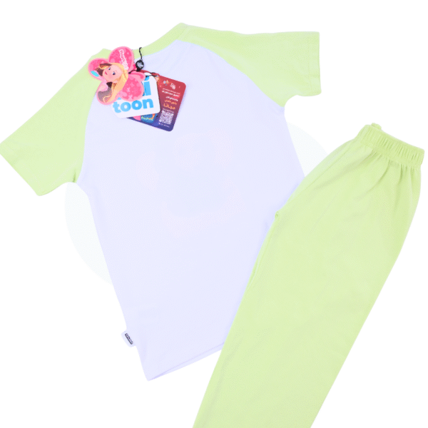 Hayati Girl 2 pcs set - Spacetoon Cotton Raglan pajama - white raglan t-shirt-light green pants