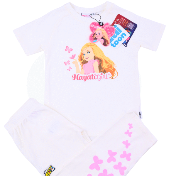 Hayati Girl 2 pcs set - Spacetoon - Cotton- Raglan pajama - white t-shirt- white pants