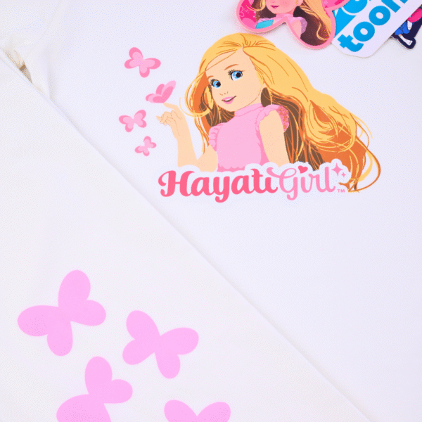 Hayati Girl 2 pcs set - Spacetoon - Cotton- Raglan pajama - white t-shirt- white pants