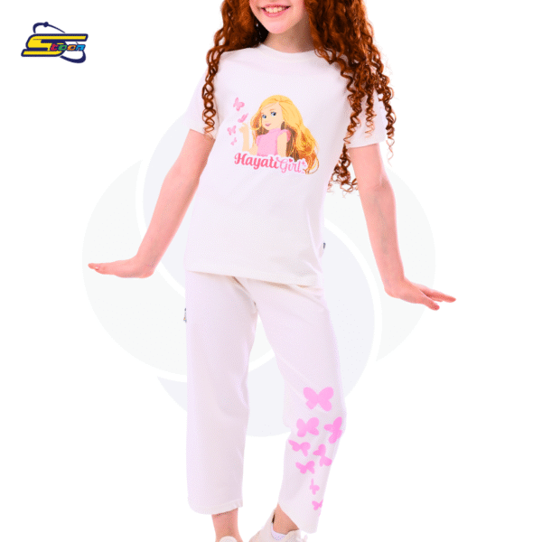 Hayati Girl 2 pcs set - Spacetoon - Cotton- Raglan pajama - white t-shirt- white pants