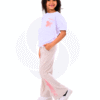 Hayati Girl 2 pcs set - Spacetoon cotton outwear set - white t-shirt with grey wide legs pants