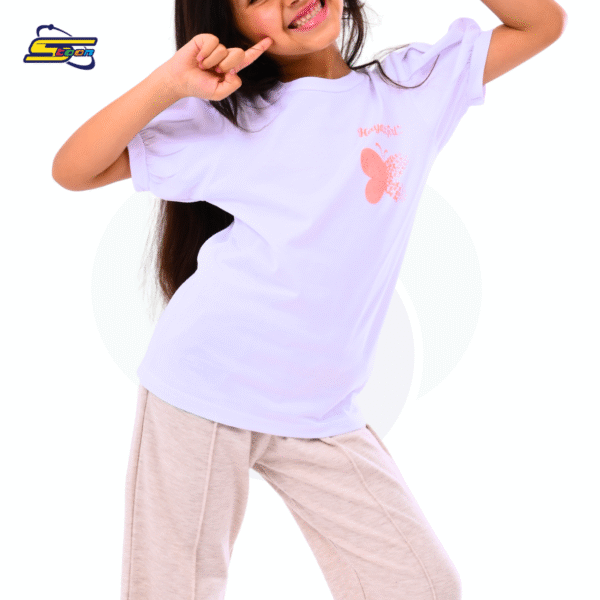 Hayati Girl 2 pcs set - Spacetoon cotton outwear set - white t-shirt with grey wide legs pants