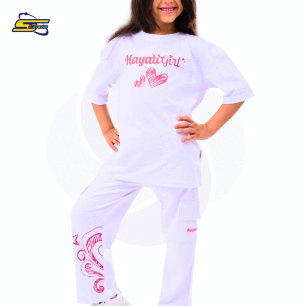 Hayati Girl 2 pcs set - Spacetoon cotton outwear set-white t-shirt and pants printed