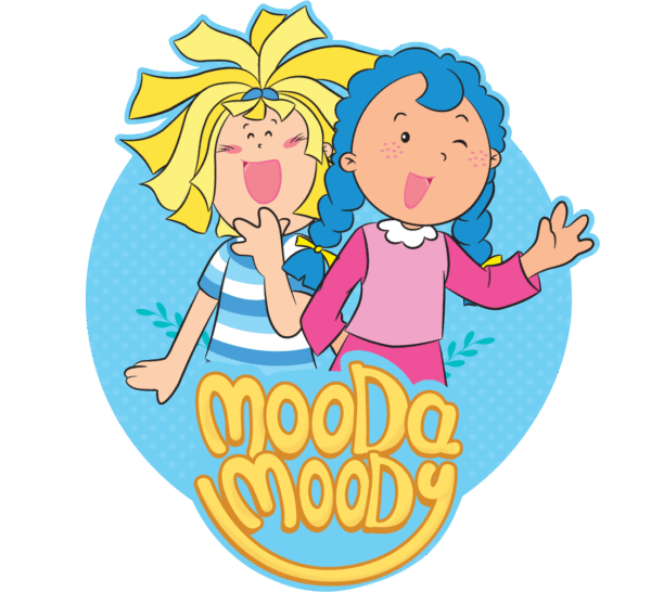 Mooda Moody Girls 2 pcs set - Spacetoon cotton outwear set - pink t-shirt with Mooda printed chracter - pink wide legs pants