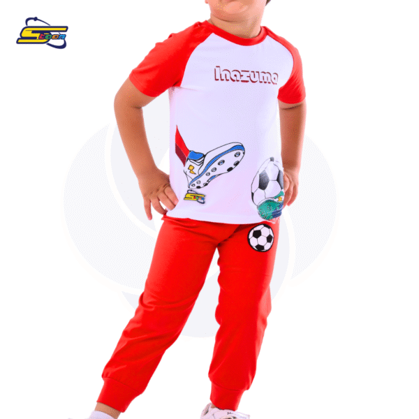 Inazuma Boys 2 pcs set- Spacetoon - cotton- out wear set- (White t-shirt - red pants)