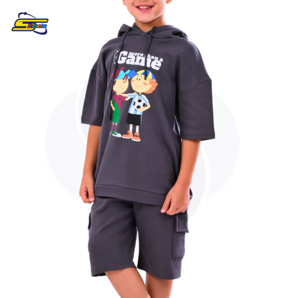 Kudo Modoo Boys 2 pcs set - Spacetoon -cotton- out wear set- (White t-shirt hoodie - grey pants)