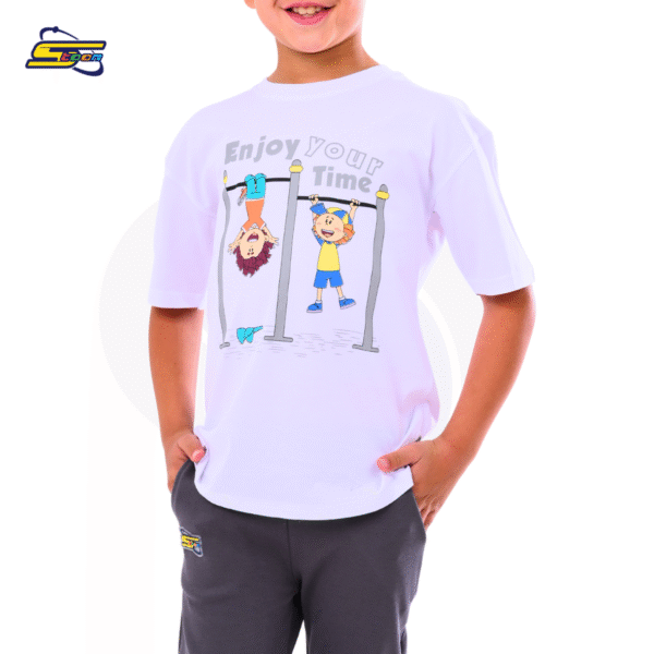 Kudo Modoo Boys 2 pcs set - Spacetoon -cotton- out wear set- (White t-shirt - grey pants)