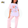 Moshaya Family Girls 2 pcs set- Spacetoon -Cotton- Raglan pajama- white t-shirt-light pink pants