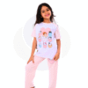 Moshaya Family Girls 2 pcs set- Spacetoon -Cotton- Raglan pajama- white t-shirt-light pink pants