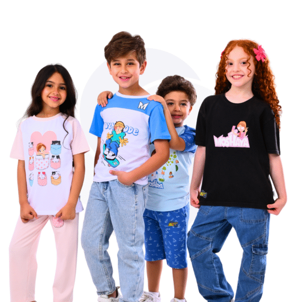 Moshaya Family Girls 2 pcs set- Spacetoon -Cotton- Raglan pajama- white t-shirt-light pink pants