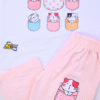 Moshaya Family Girls 2 pcs set- Spacetoon -Cotton- Raglan pajama- white t-shirt-light pink pants