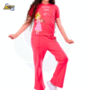 Mooda Moody Girls 2 pcs set - Spacetoon cotton outwear set - pink t-shirt with Mooda printed chracter - pink wide legs pants