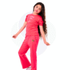 Mooda Moody Girls 2 pcs set - Spacetoon cotton outwear set - pink t-shirt with Mooda printed chracter - pink wide legs pants