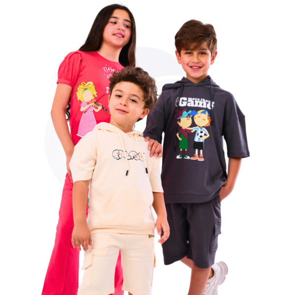 Mooda Moody Girls 2 pcs set - Spacetoon cotton outwear set - pink t-shirt with Mooda printed chracter - pink wide legs pants