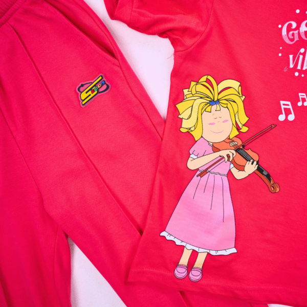 Mooda Moody Girls 2 pcs set - Spacetoon cotton outwear set - pink t-shirt with Mooda printed chracter - pink wide legs pants