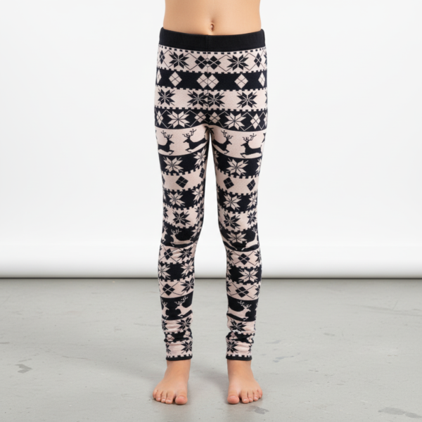 Girls winter wool leggings - knit wear patterned - Brown