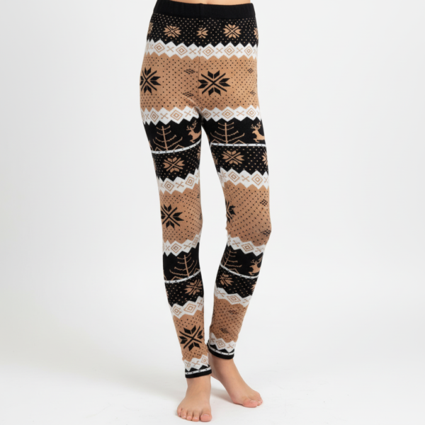 Girls winter wool leggings - knit wear patterned - Brown