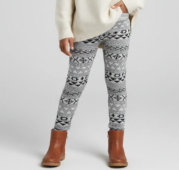 Girls winter wool leggings - knit wear patterned - White