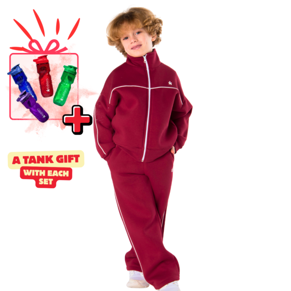 Kids Unisex tracksuit Set (2 pcs) – a zip-up jacket and matching pants - Burgundy