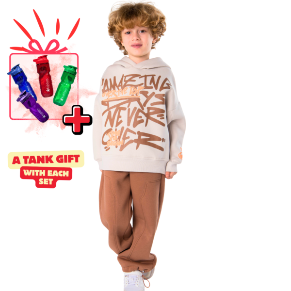 Kids Unisex tracksuit Set (2 pcs) – hooded sweatshirt and matching pants - Brown